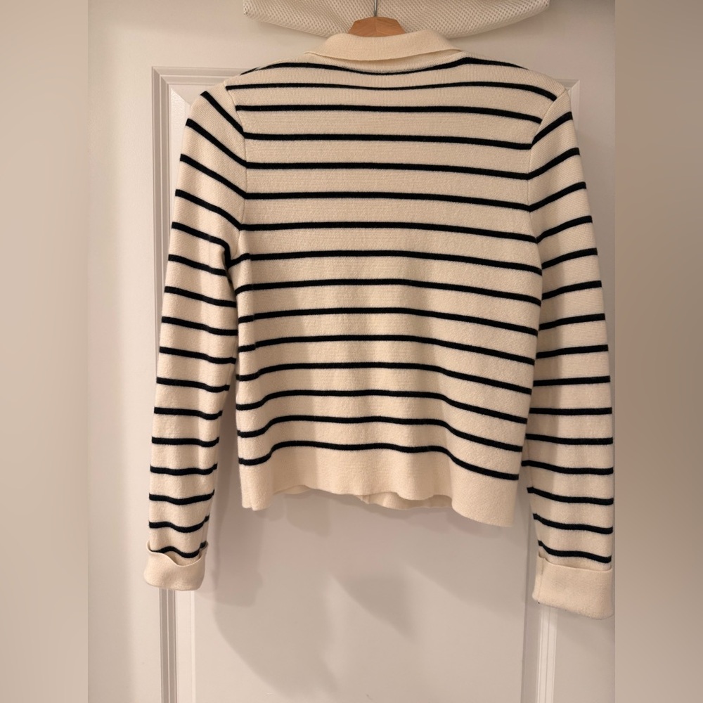 Sezane Betty Navy Striped Button-Up Cardigan - Picture 9 of 11